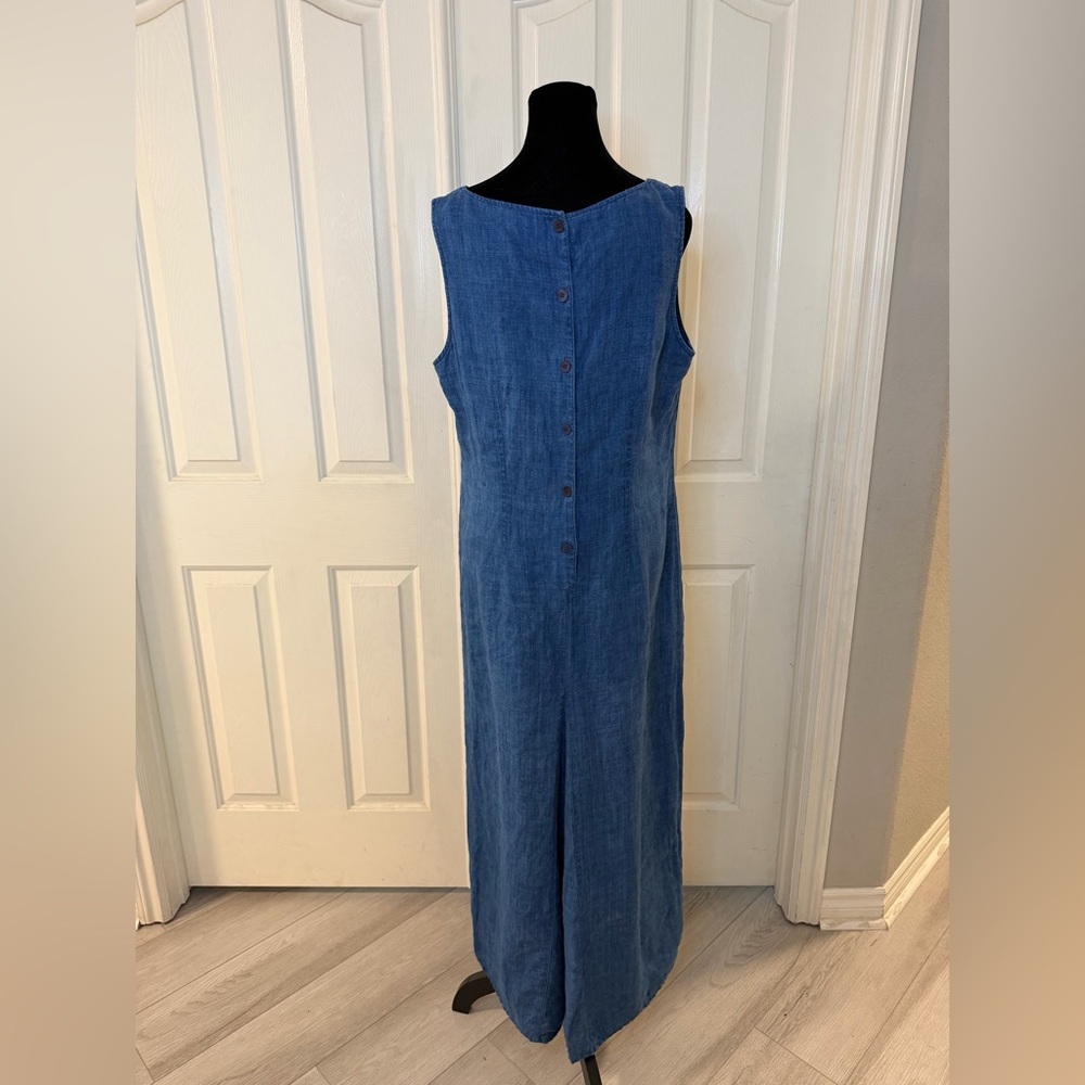 Blue Linen Maxi Dress Sz 14 Jones New York Blue Lagenlook Boho Travel Beachy - Picture 6 of 14